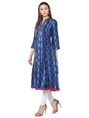 blue rayon flared kurta - 15027458 - Standard Image - 2