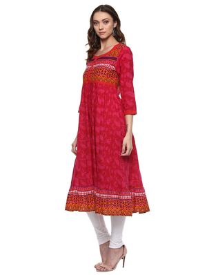 pink cotton flared kurta - 15027464 - Standard Image - 2