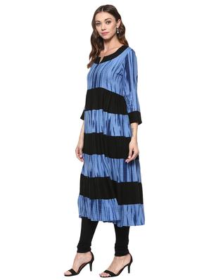 blue rayon tiered kurta - 15027472 - Standard Image - 2