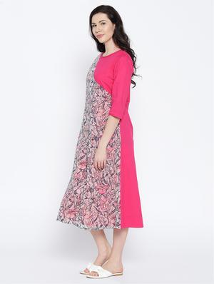 pink printed georgette a-line dress - 15027523 - Standard Image - 2