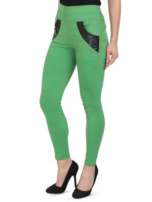 green cotton lycra jeggings - 15027530 - Standard Image - 2