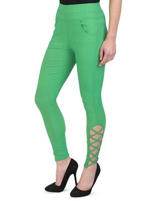 solid green cotton lycra jegging - 15027532 - Standard Image - 2