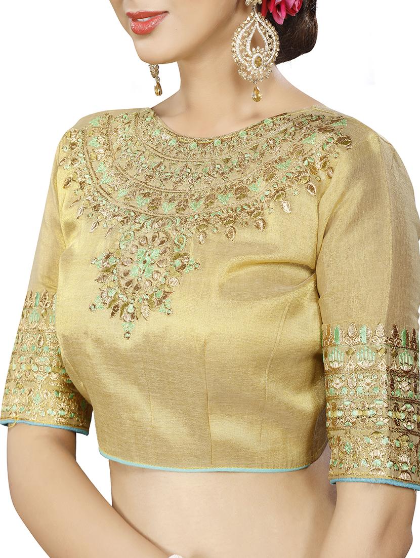 green georgette bordered saree with blouse - 15027589 - Zoom Image - 2