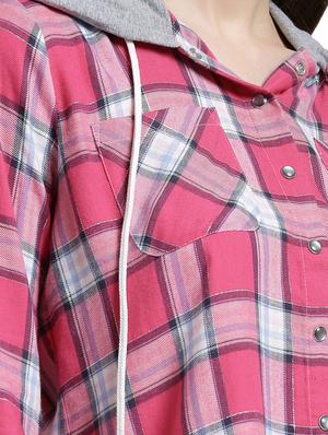 pink cotton checkered hooded shirt - 15028017 - Standard Image - 5