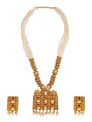 gold brass necklace & earrings set - 15028076 - Standard Image - 2