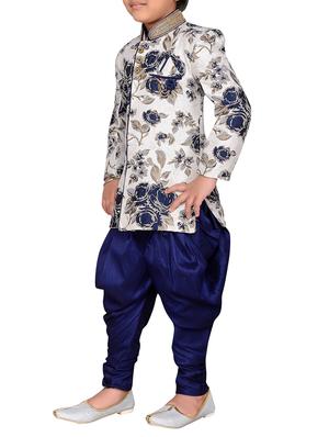 blue silk blend sherwani set - 15028271 - Standard Image - 2