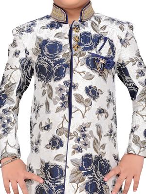blue silk blend sherwani set - 15028271 - Standard Image - 5
