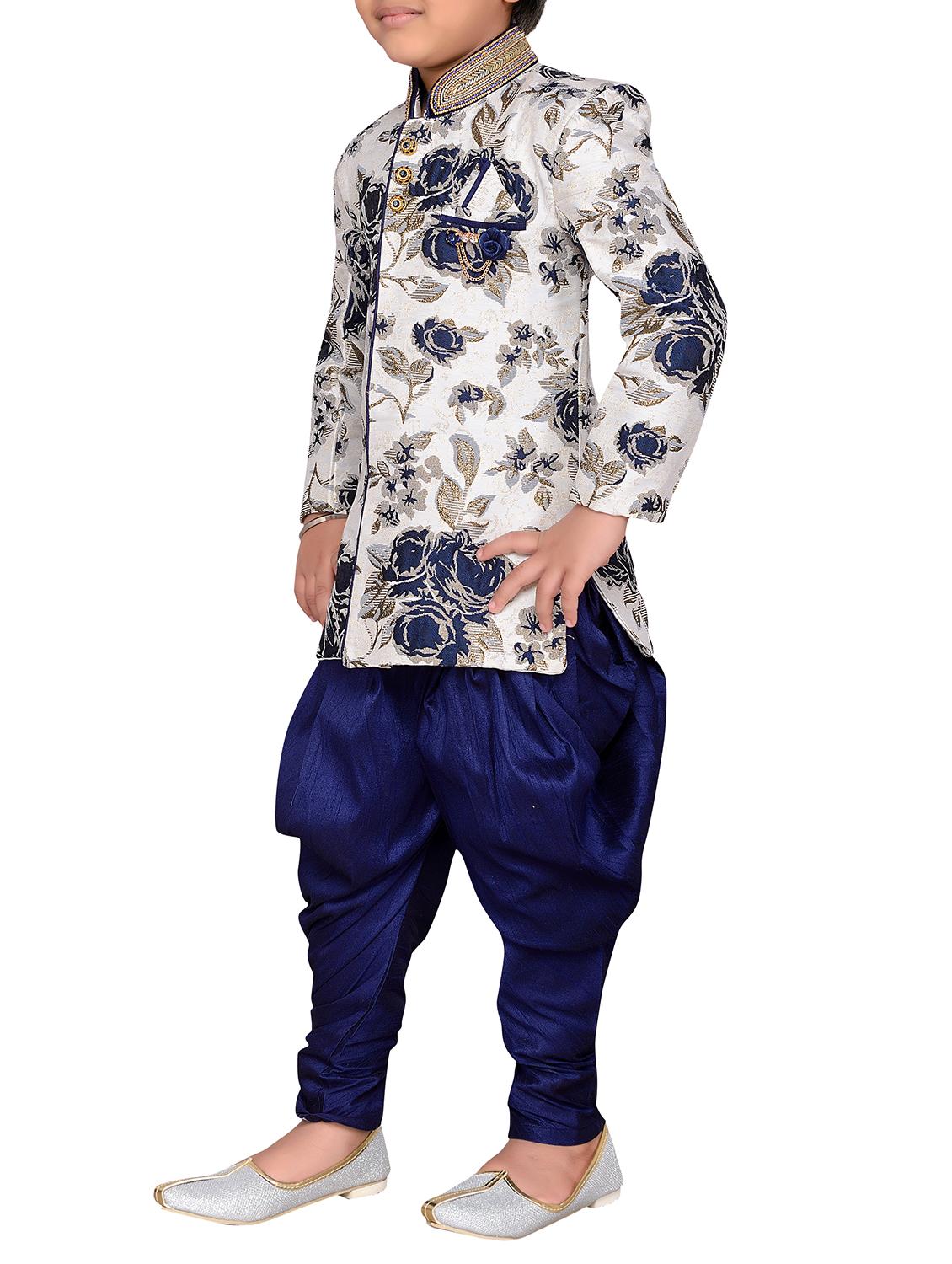 blue silk blend sherwani set - 15028271 - Zoom Image - 2
