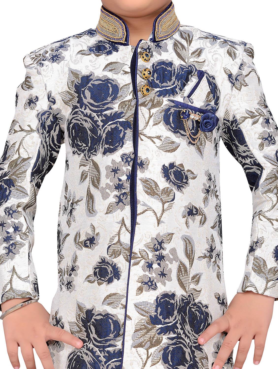 blue silk blend sherwani set - 15028271 - Zoom Image - 5