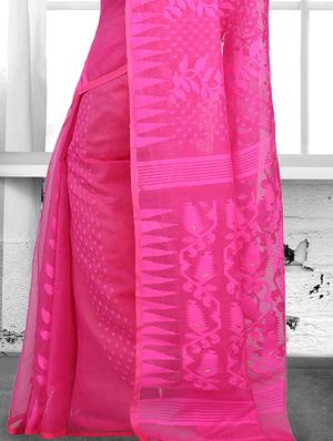 pink cotton silk jamdani saree - 15028552 - Standard Image - 2