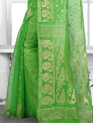 green cotton silk jamdani saree - 15028553 - Standard Image - 2