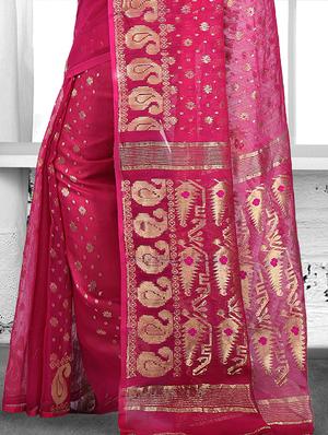 magenta cotton silk jamdani saree - 15028554 - Standard Image - 2