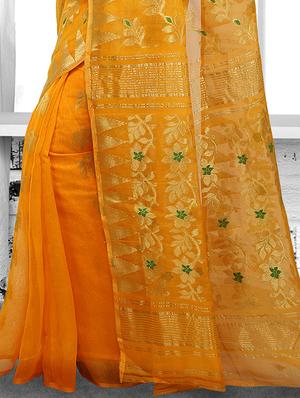 yellow cotton silk jamdani saree - 15028562 - Standard Image - 2