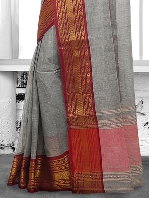 grey cotton tant saree - 15028580 - Standard Image - 2