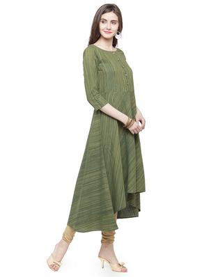 green cotton high low kurta - 15029886 - Standard Image - 2