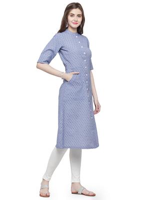 Dobby print a-line kurta - 15029890 - Standard Image - 2