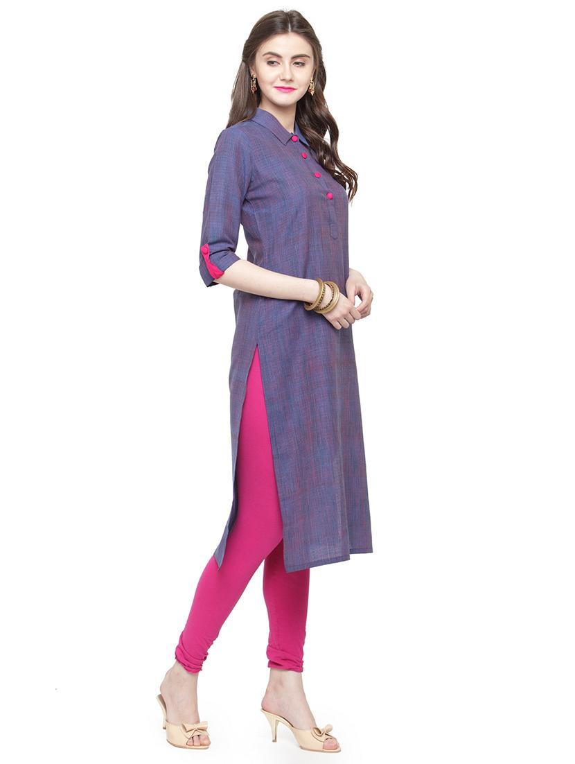 blue cotton solid kurta - 15029895 - Zoom Image - 2