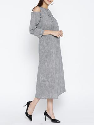 solid grey cotton a-line dress - 15030239 - Standard Image - 2