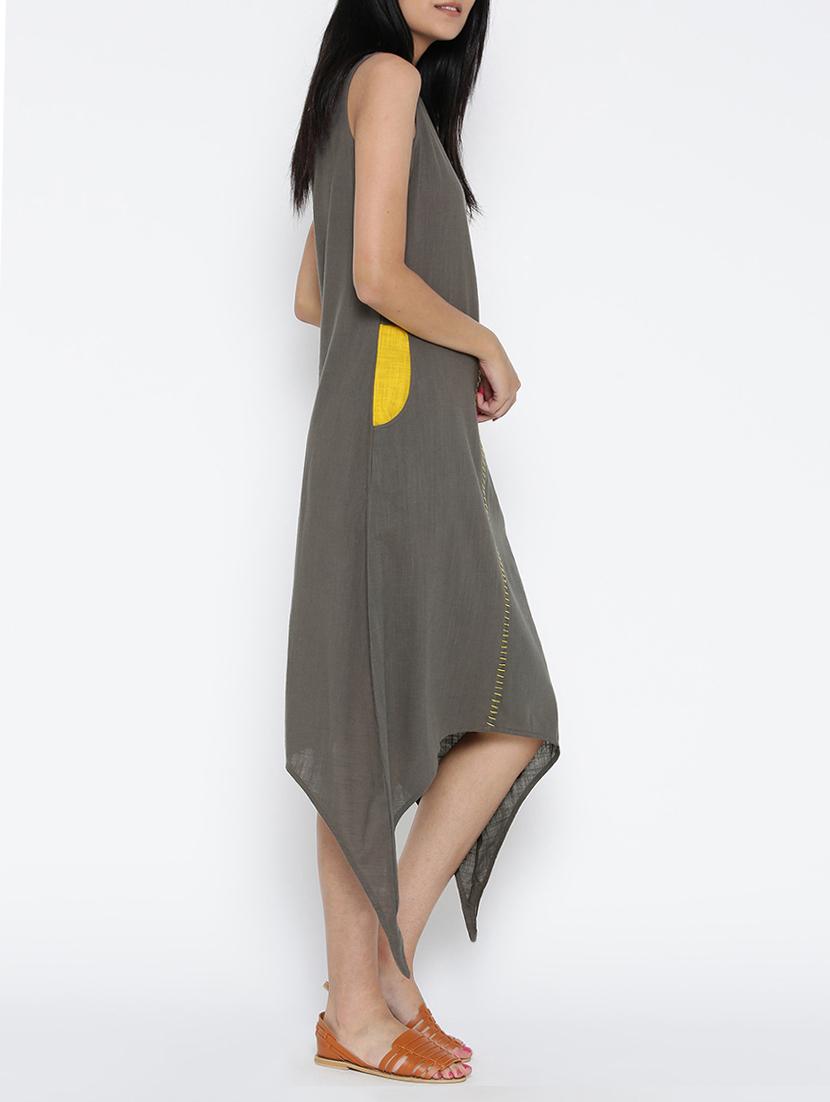 grey cotton asymmetric dress - 15030251 - Zoom Image - 2