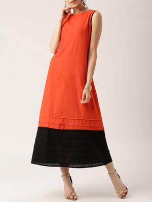 solid orange cotton maxi dress - 15030261 - Standard Image - 2