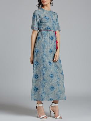blue cotton a-line maxi dress - 15030267 - Standard Image - 2