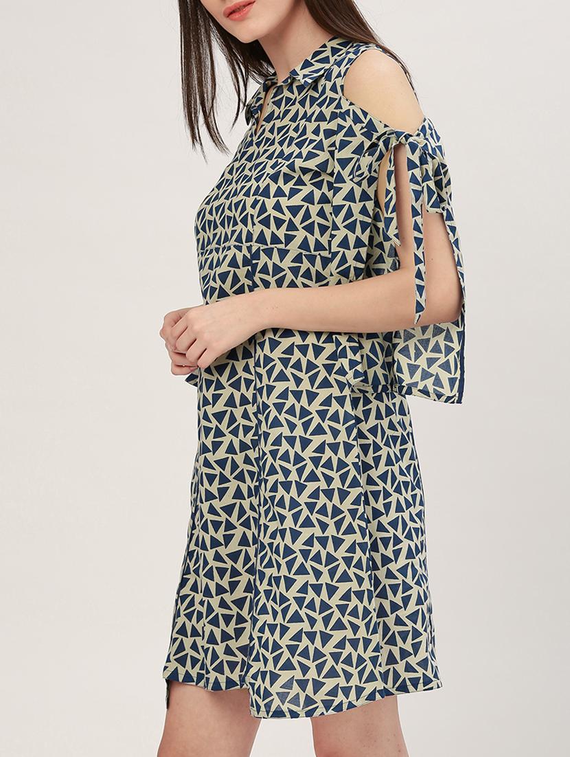 blue printed cotton a-line dress - 15030280 - Zoom Image - 2