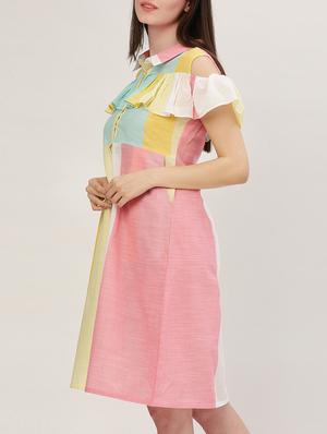 pink striped cold-shoulder dress - 15030299 - Standard Image - 2