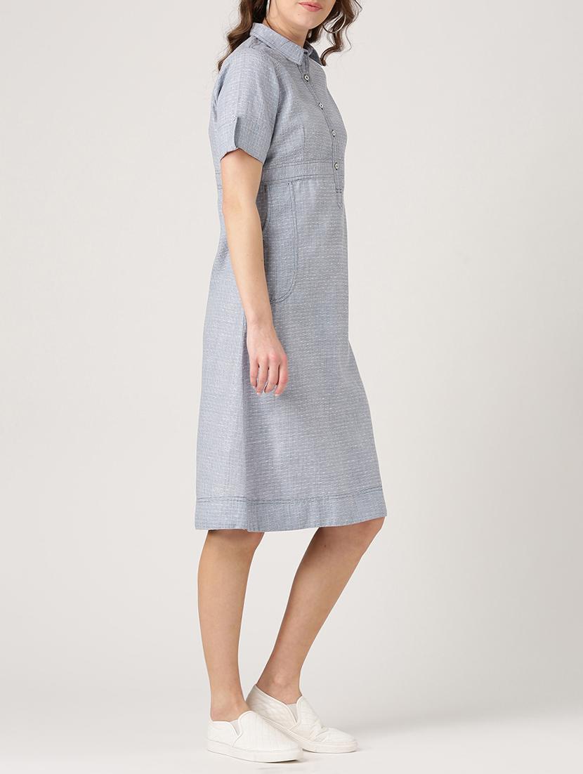 solid blue cotton a-line dress - 15030305 - Zoom Image - 2