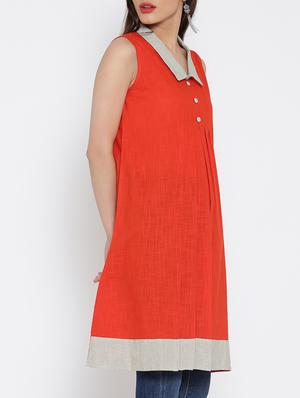 red cotton fusion kurta - 15030357 - Standard Image - 2