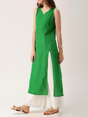 green cotton solid kurta - 15030364 - Standard Image - 2