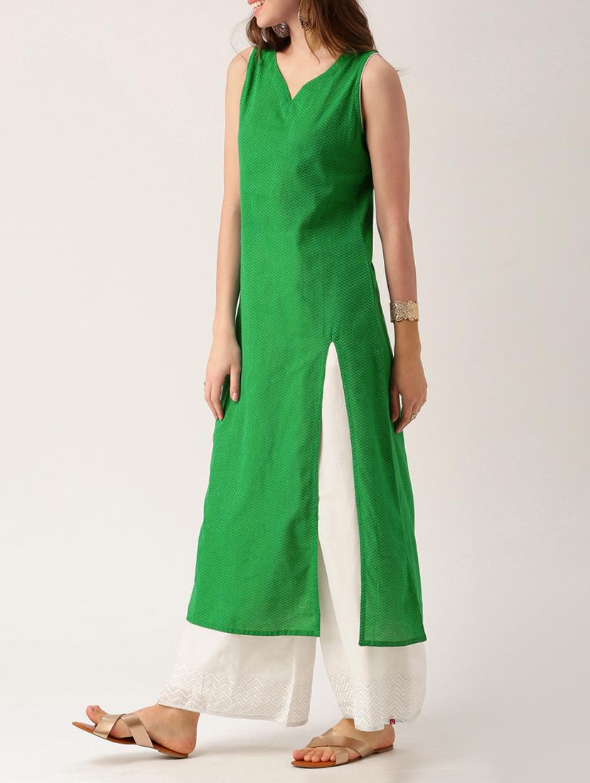 green cotton solid kurta - 15030364 - Zoom Image - 2