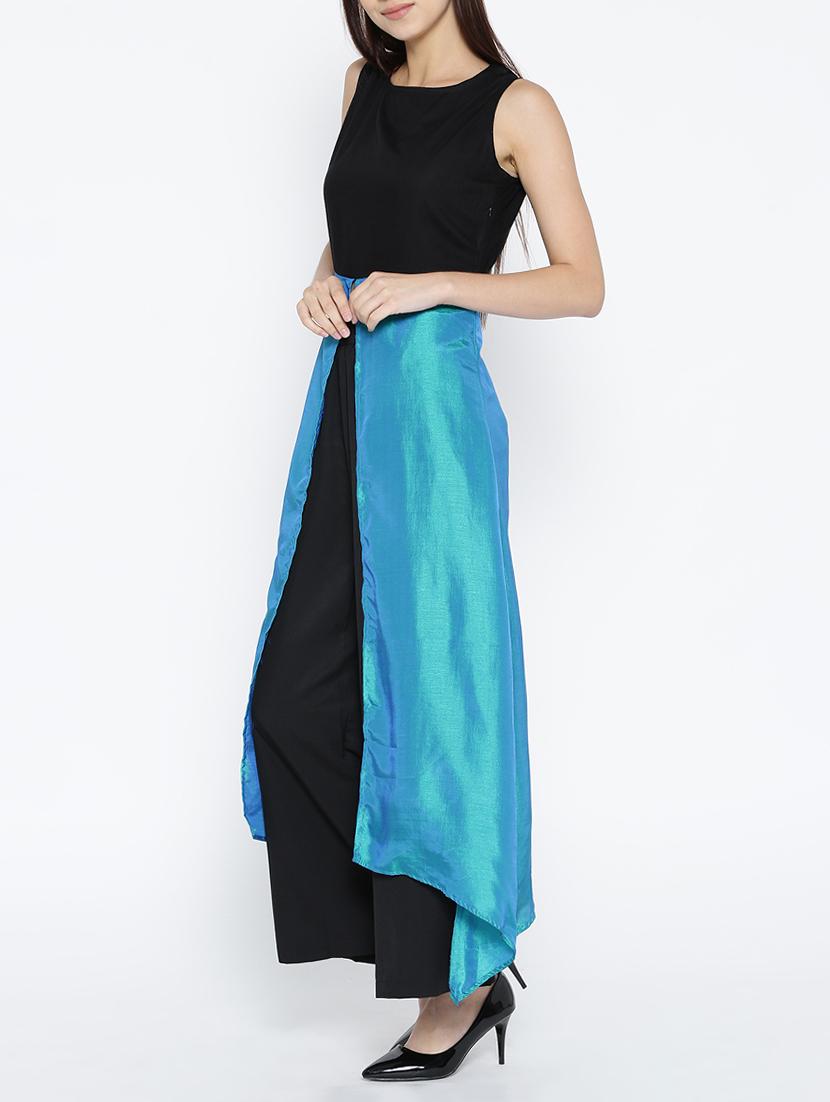 blue cotton high slit kurta - 15030366 - Zoom Image - 2
