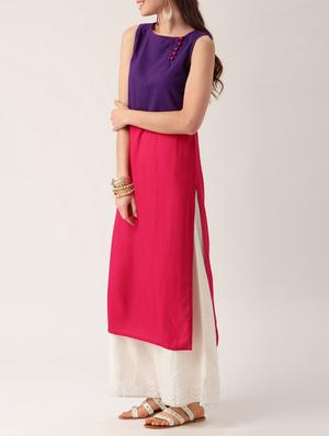 purple cotton straight kurta - 15030372 - Standard Image - 2