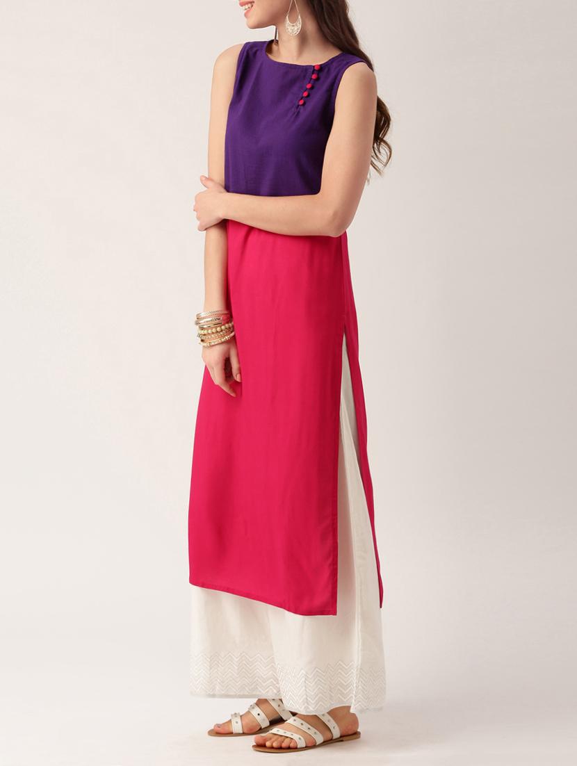 purple cotton straight kurta - 15030372 - Zoom Image - 2