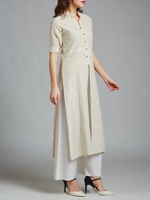 beige cotton solid kurta - 15030381 - Standard Image - 2