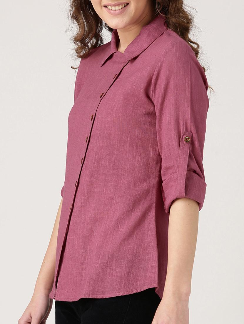 solid pink cotton shirt - 15030388 - Zoom Image - 2