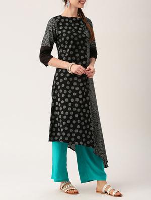 black cotton kurta palazzo set - 15030395 - Standard Image - 2