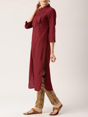red cotton kurta pant set - 15030396 - Standard Image - 2