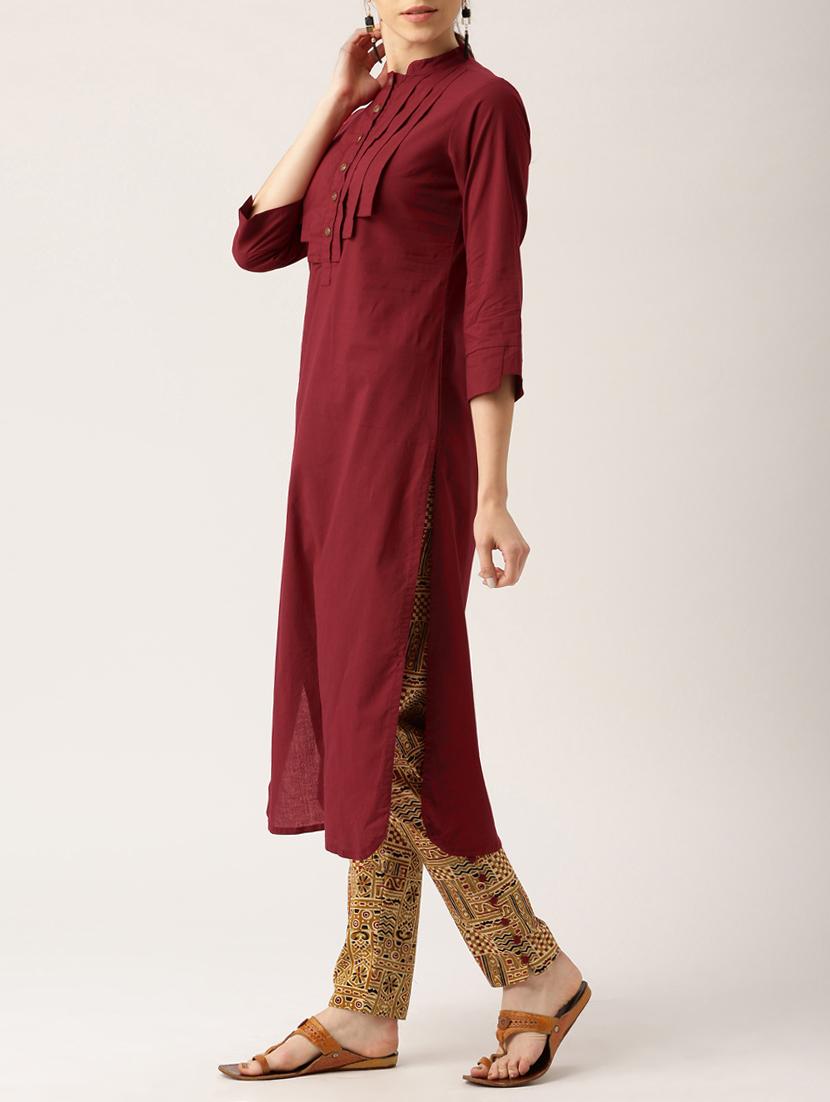 red cotton kurta pant set - 15030396 - Zoom Image - 2