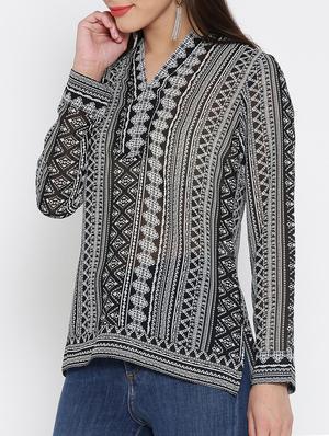 black printed georgette top - 15030419 - Standard Image - 2
