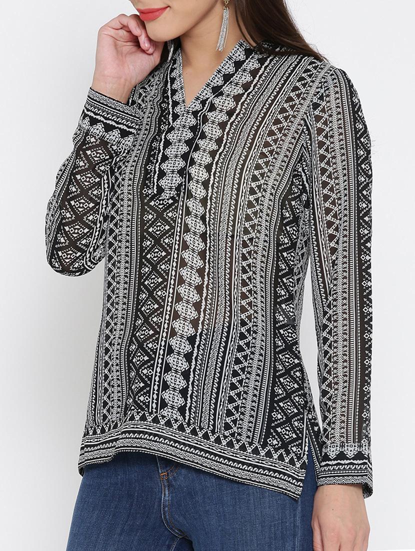 black printed georgette top - 15030419 - Zoom Image - 2