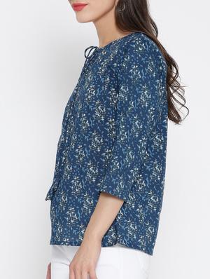 blue printed cotton top - 15030422 - Standard Image - 2
