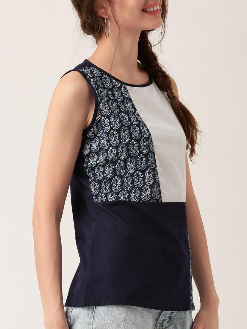 navy blue printed cotton top - 15030431 - Zoom Image - 2