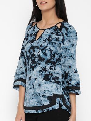 blue printed cotton top - 15030439 - Standard Image - 2