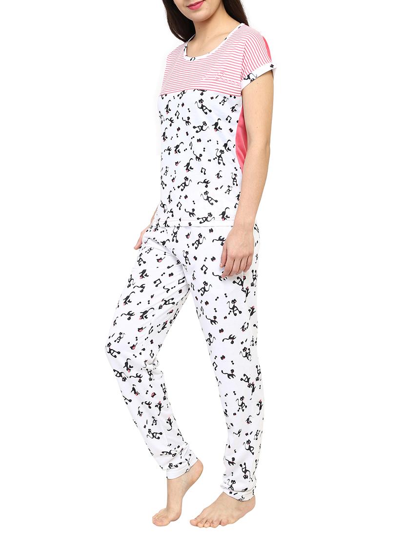white printed nightwear pajama set - 15030639 - Zoom Image - 2