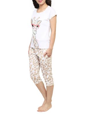 white printed capri nightwear set - 15030660 - Standard Image - 2
