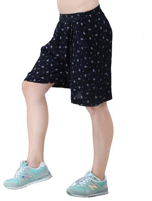 navy blue printed crepe shorts - 15030781 - Standard Image - 2