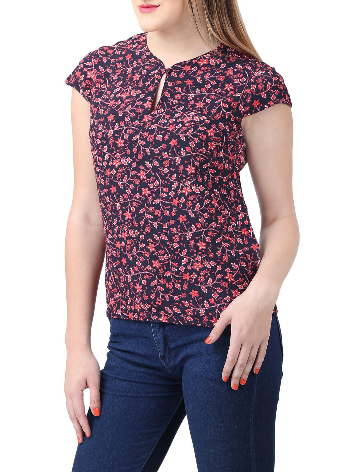 navy blue viscose printed top - 15030795 - Zoom Image - 2