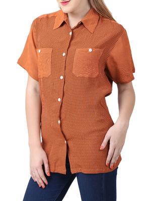 orange crepe checkered shirt - 15030808 - Standard Image - 2
