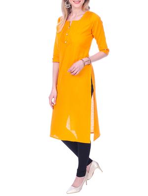 yellow cotton solid kurta - 15030860 - Standard Image - 2